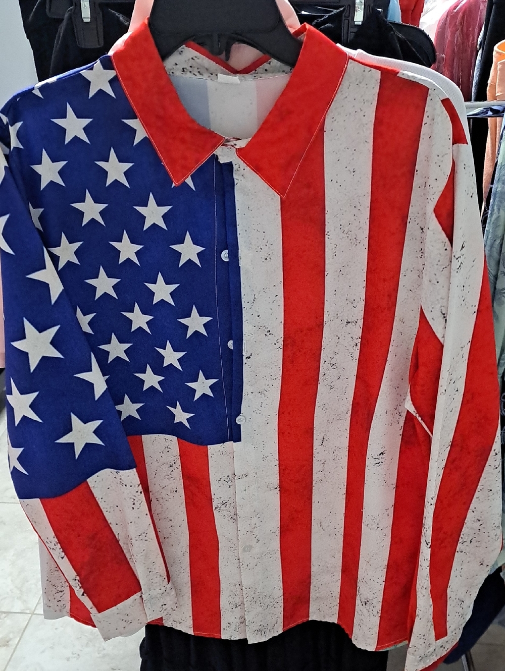 Patriotic Unlisted Red White Blue American Flag Button Down Shirt